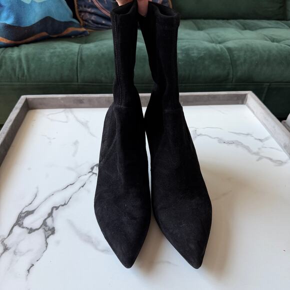 Stuart Weitzman Power Booties 75 in Black Suede Size 10.5 - Picture 5 of 10